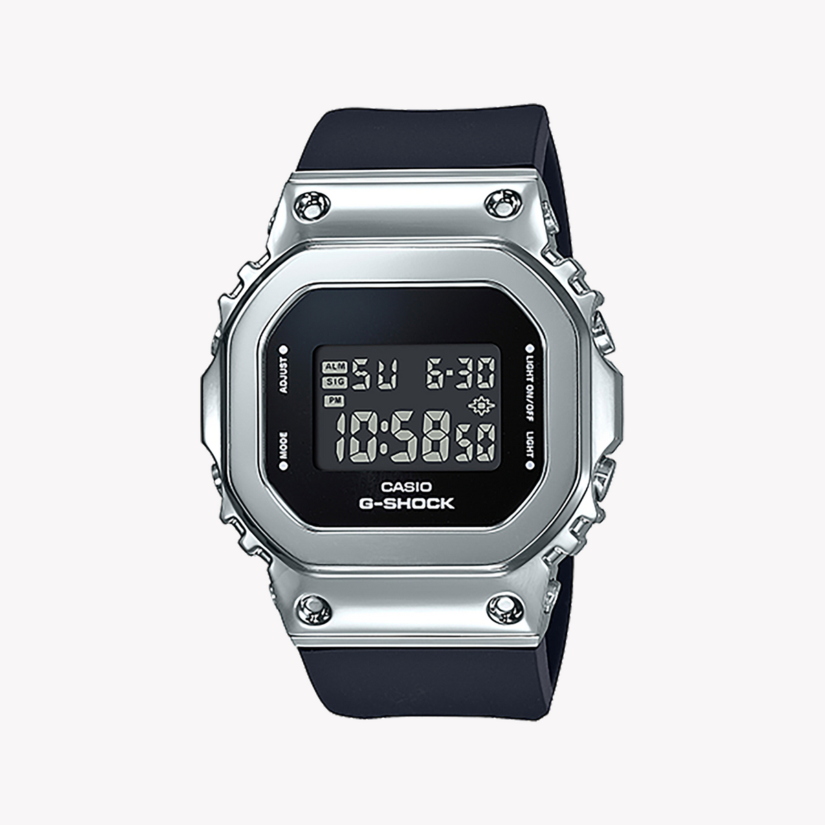 CASIO G-SHOCK GM-S5600-1DR - SLIM SILVER SPECTRUM Women's Watch with black resin band and striking silver case
