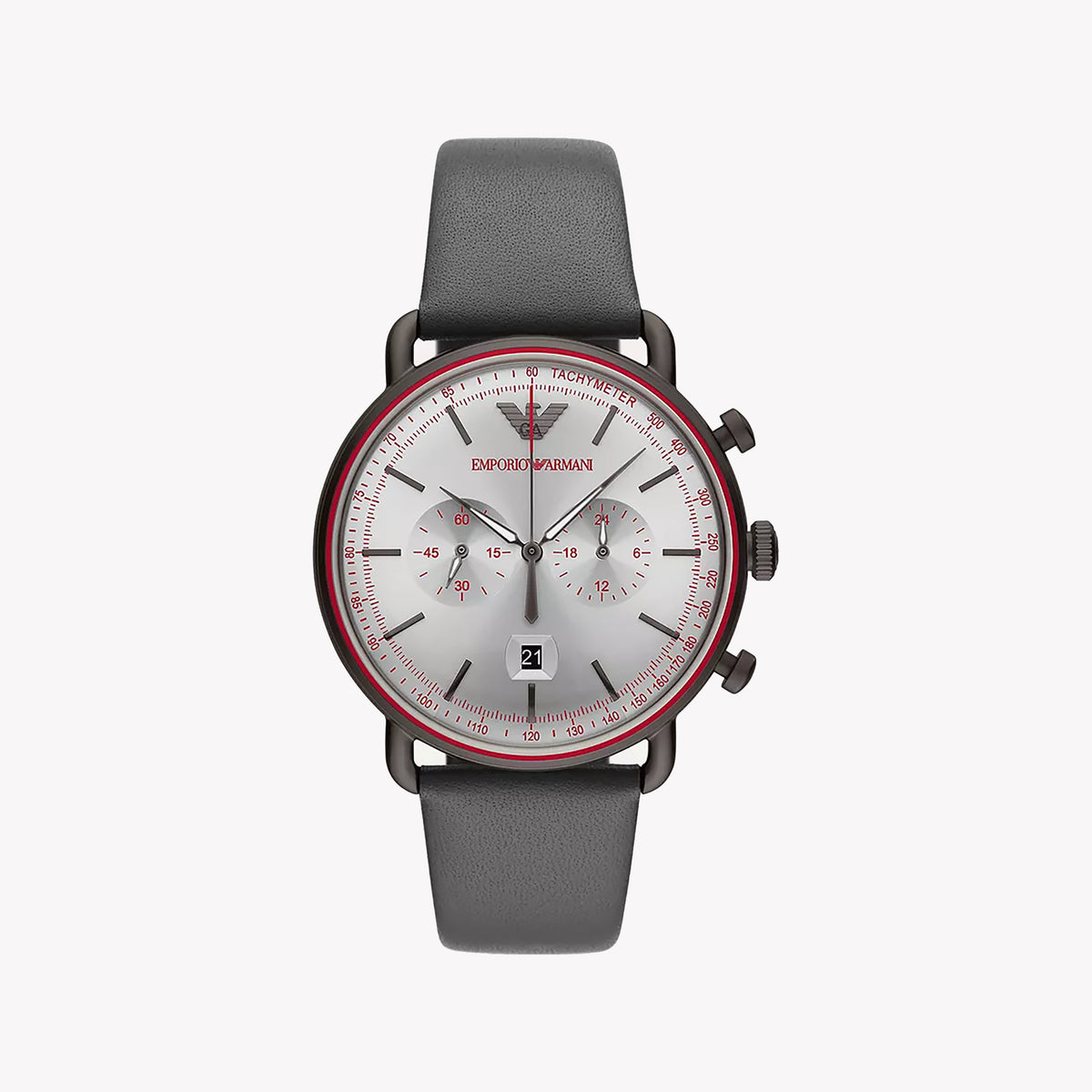 EMPORIO ARMANI AR11384 - BOLDLY SOPHISTICATED MEN'S TIMEPIECE WITH GREY LEATHER BAND