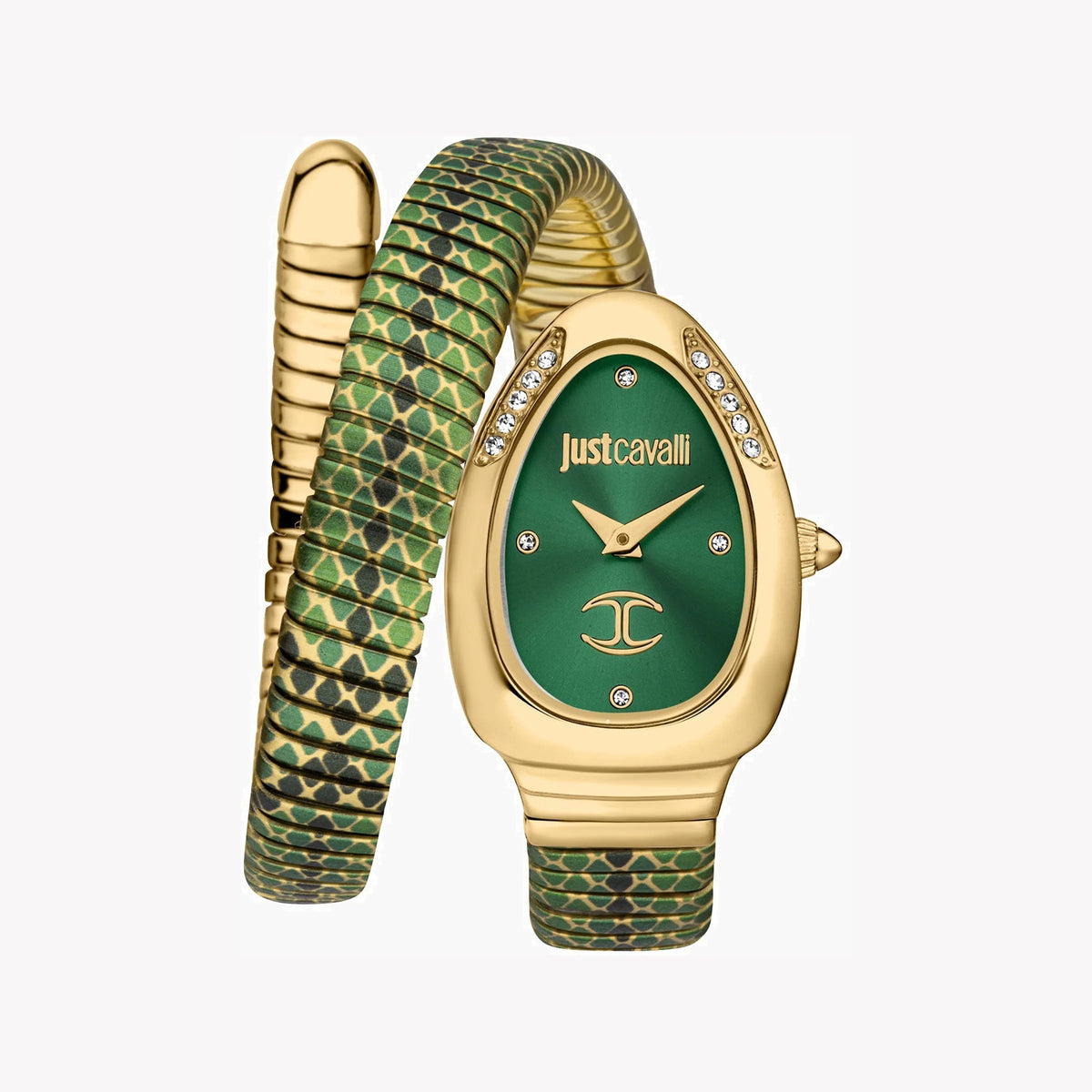 JUST CAVALLI Women's Watch with Gold Stainless Steel Case and Gold & Green & Black Stainless Steel Band