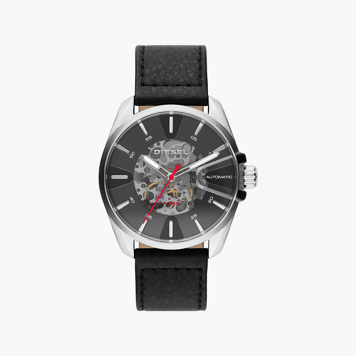 DIESEL DZ1966 BOLD ADVENTURE - MEN'S RUGGED STAINLESS STEEL WATCH WITH BLACK LEATHER BAND