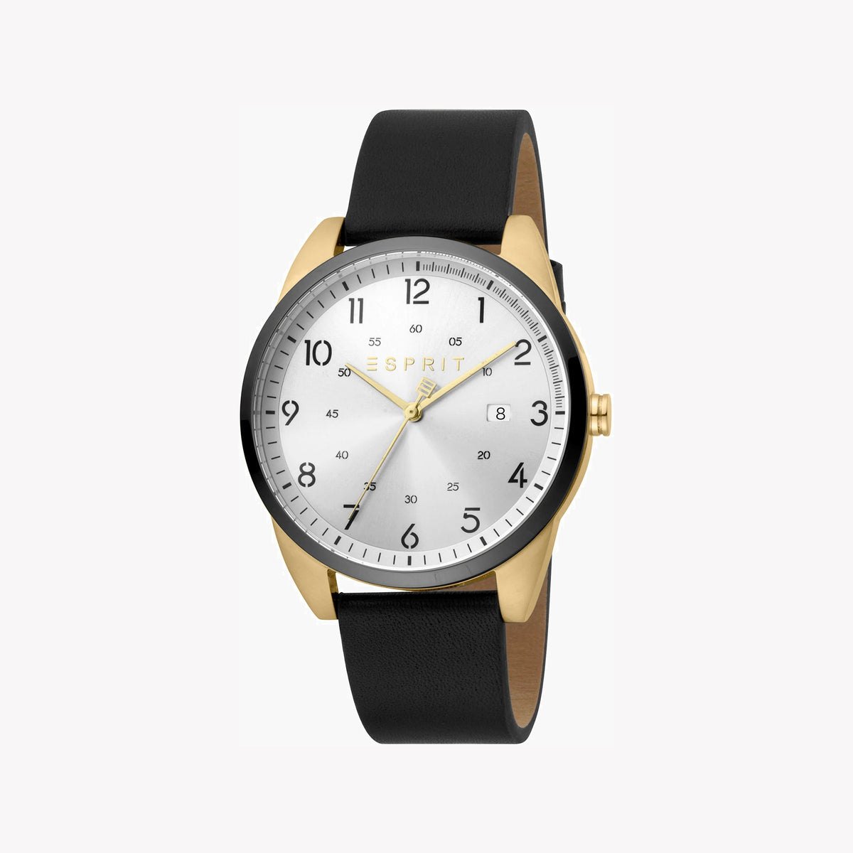 ESPRIT MEN'S STYLISH TIMEPIECE - BLACK LEATHER BAND & SILVER DIAL - DURABLE ELEGANCE