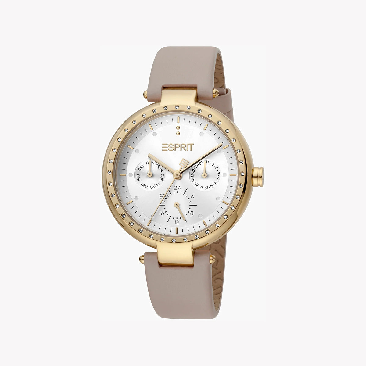 ESPRIT Women's Watch with Silver Stainless Steel Case and Beige Leather Band