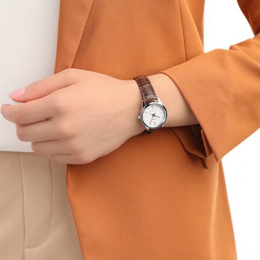 CASIO Women's Watch with Silver Metal Case and Brown Leather Band-i-Watch-2