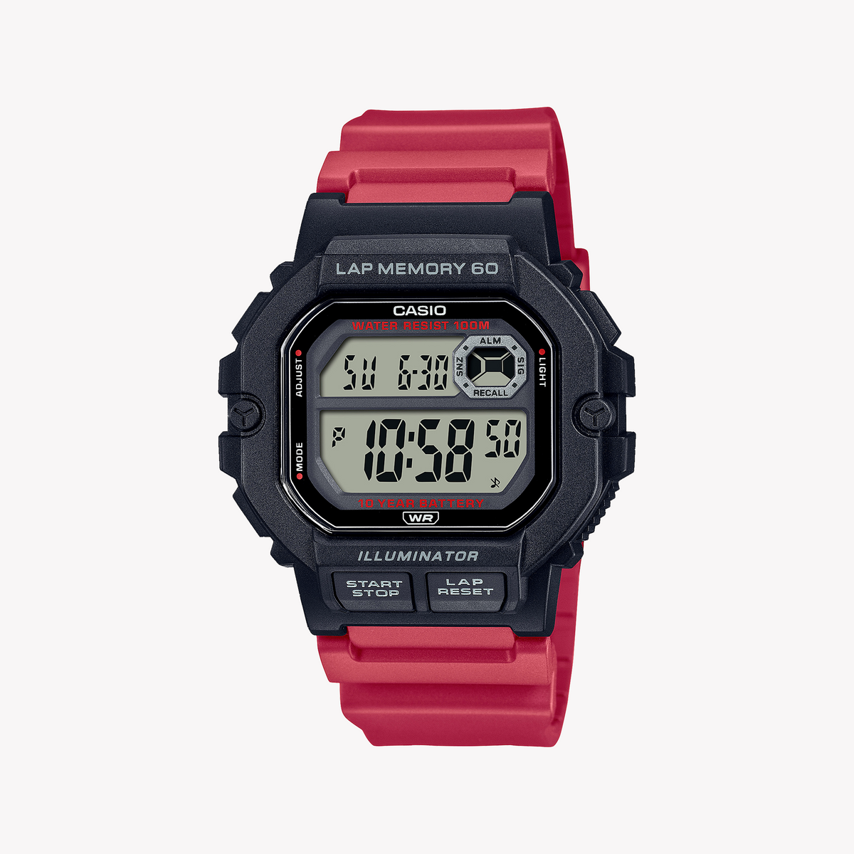 CASIO WS-1400H-4AVDF ADVENTURE TIMEKEEPER - BOLD BLACK & RED MEN'S WATCH