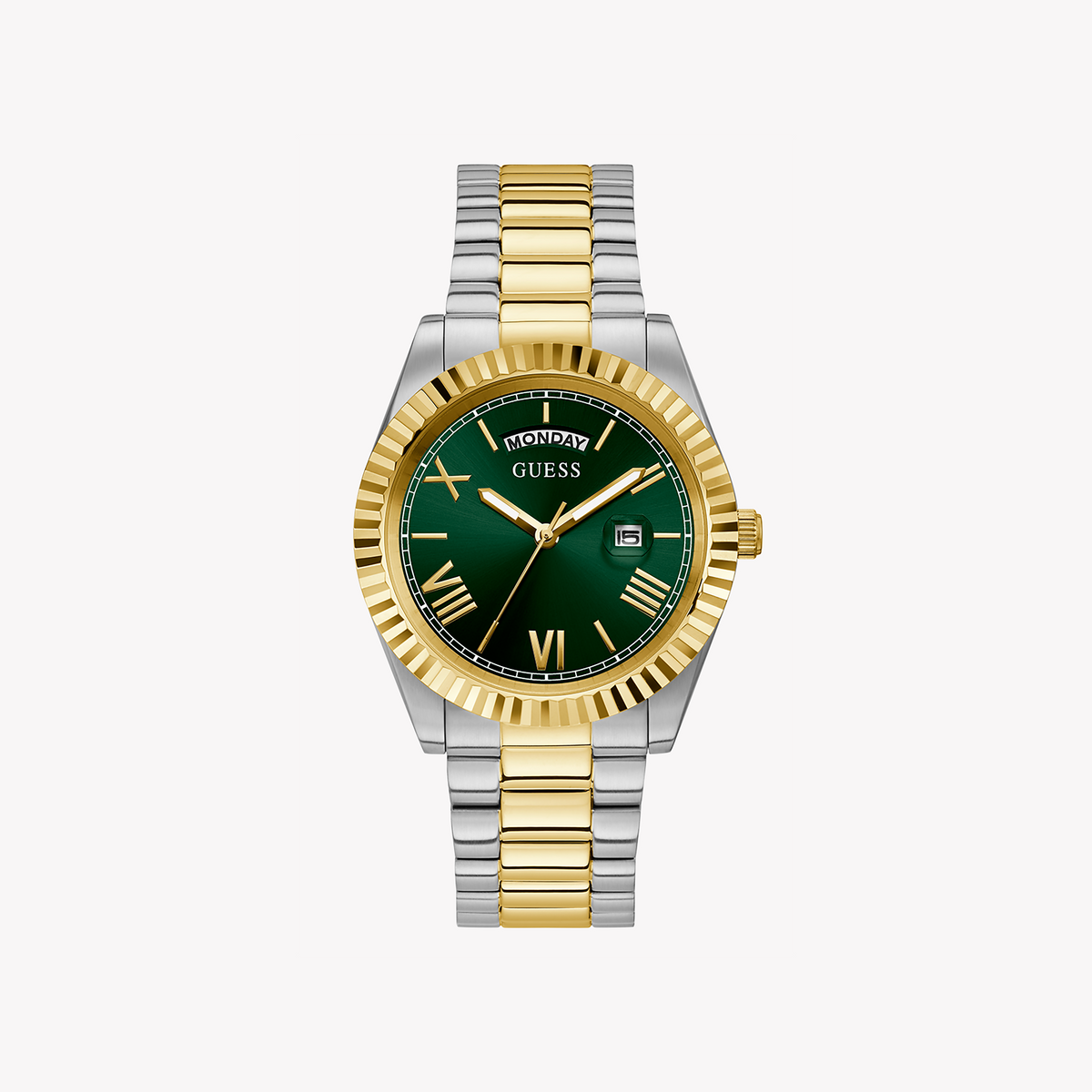 GUESS GW0265G8 - BOLD ADVANTAGE MEN'S TIMEPIECE with Green Dial & Gold/Silver Stainless Steel Band