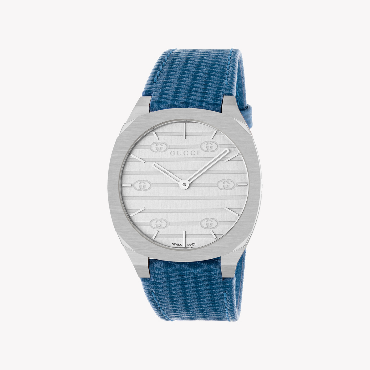 GUCCI YA163422 TIMEPIECE - ELEGANT SILVER DIAL & DEEP BLUE LEATHER BAND
