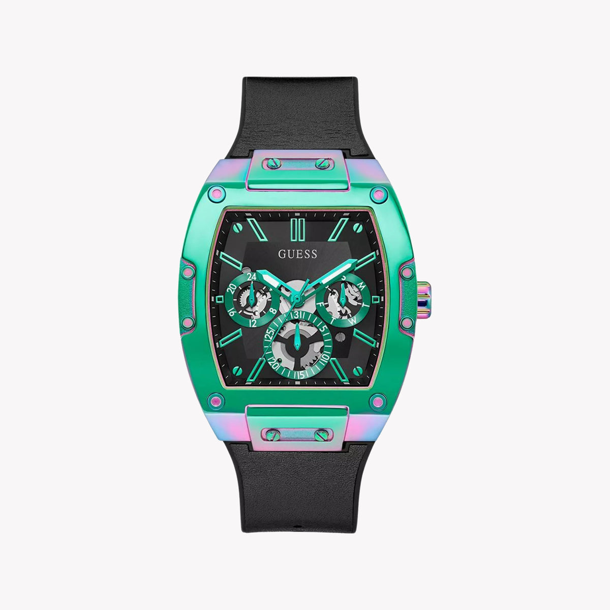 GUESS GW0202G5 BOLD STYLE - MEN'S SPORTY TIMEPIECE WITH MULTICOLOR CASE & BLACK SILICONE BAND