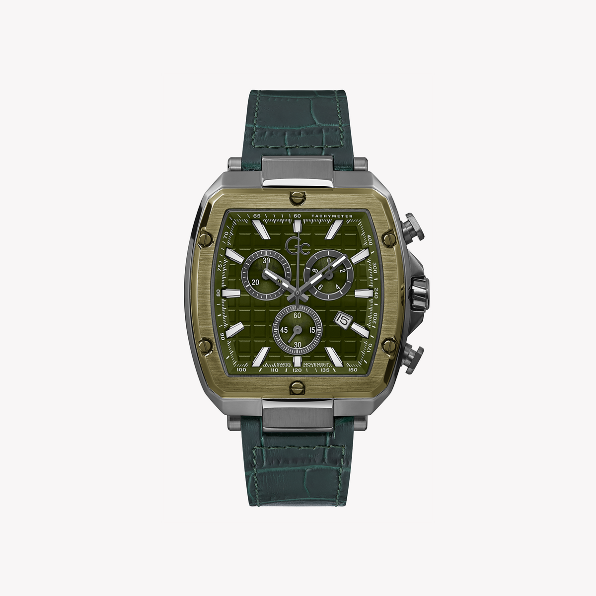 GUESS COLLECTION Y83011G9MF - BOLD GREEN VIBRANCE Men's Watch with Silver Case and Silicone Band
