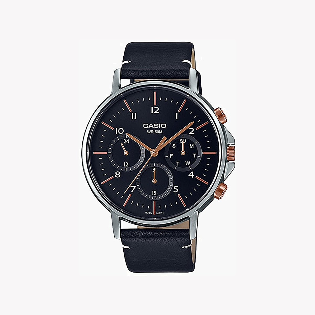 CASIO MTP-E321L-1AVDF - ELEVATED ELEGANCE MEN'S WATCH WITH BLACK LEATHER BAND & BLACK DIAL