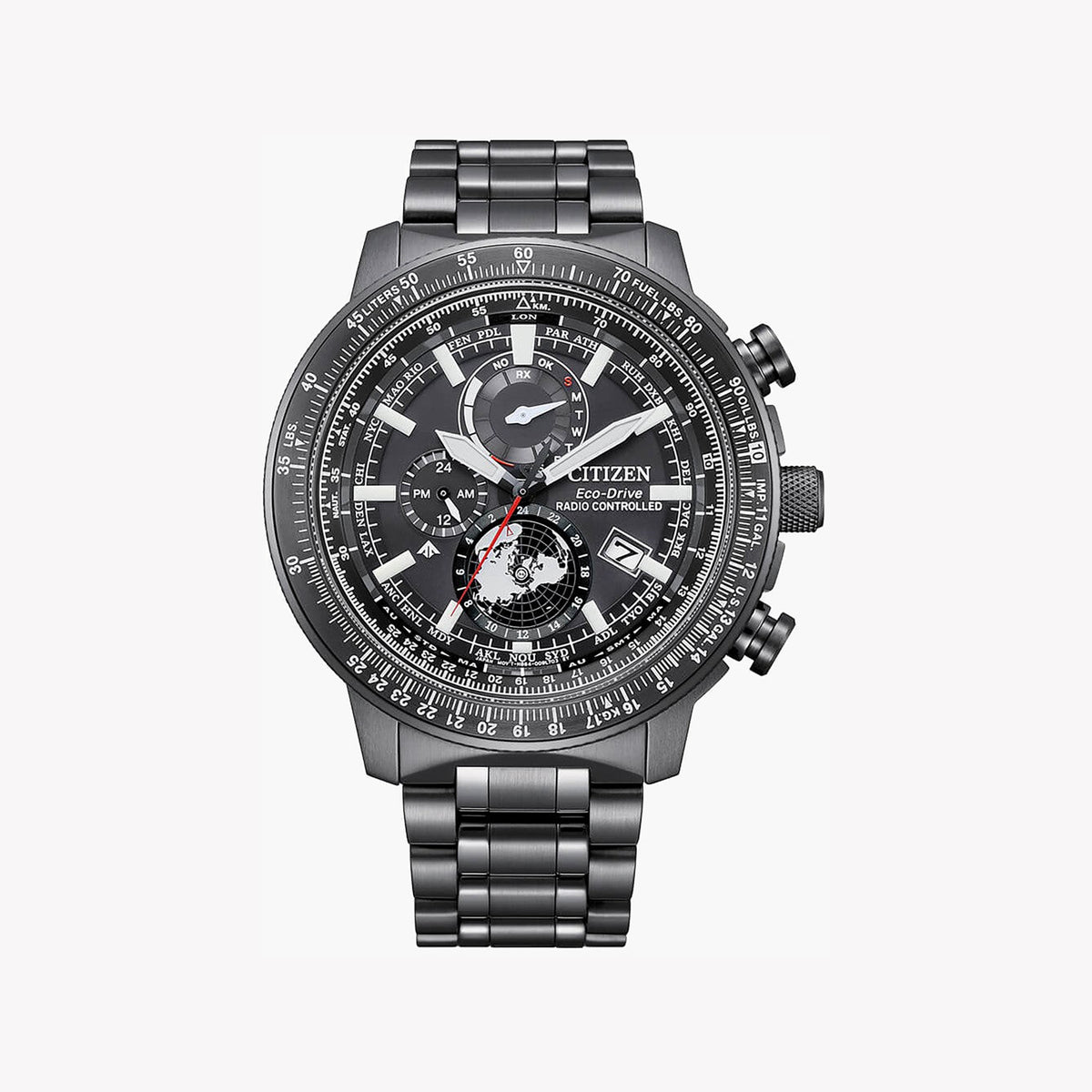 CITIZEN BY3005-56G MODERN PRECISION - MEN'S DARK GRAY STAINLESS STEEL WATCH with BLACK DIAL and WORLD TIME FUNCTION