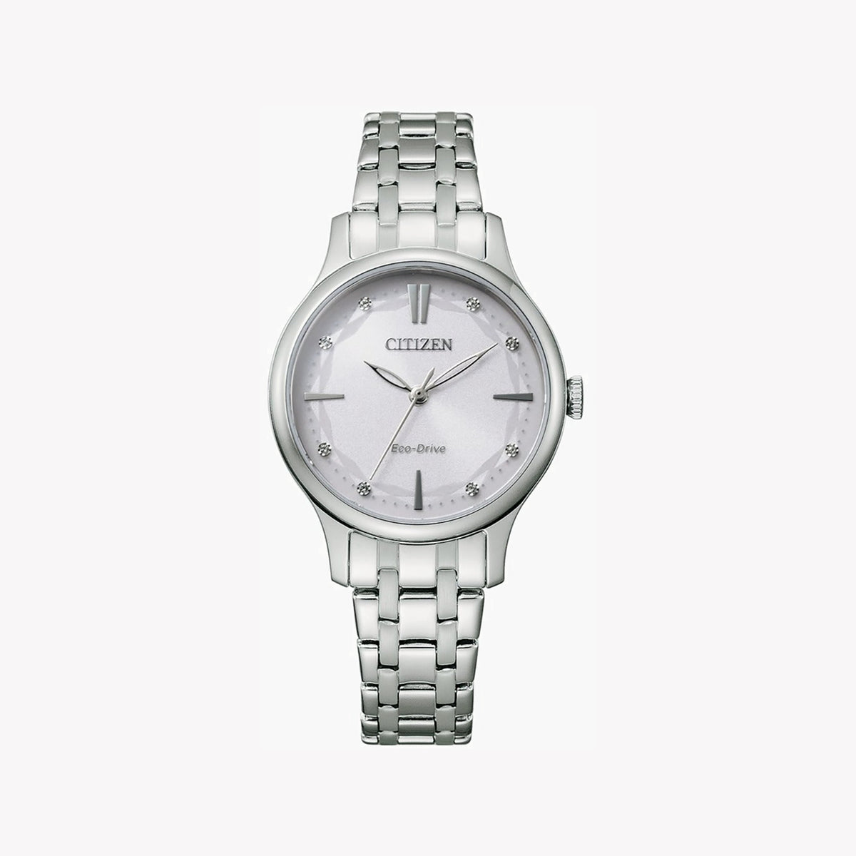 CITIZEN EM0890-85A - ELEGANT SHIMMER: Eco-Drive Women's Watch with Crystal Accents & Silver Steel Band