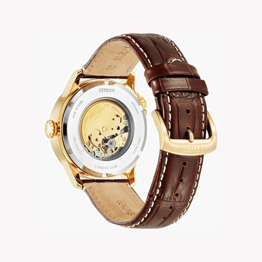 CITIZEN NJ0143-19E - BOLD SOPHISTICATION MEN'S AUTOMATIC WATCH WITH GOLD TONE & BROWN LEATHER BAND-i-Watch-2