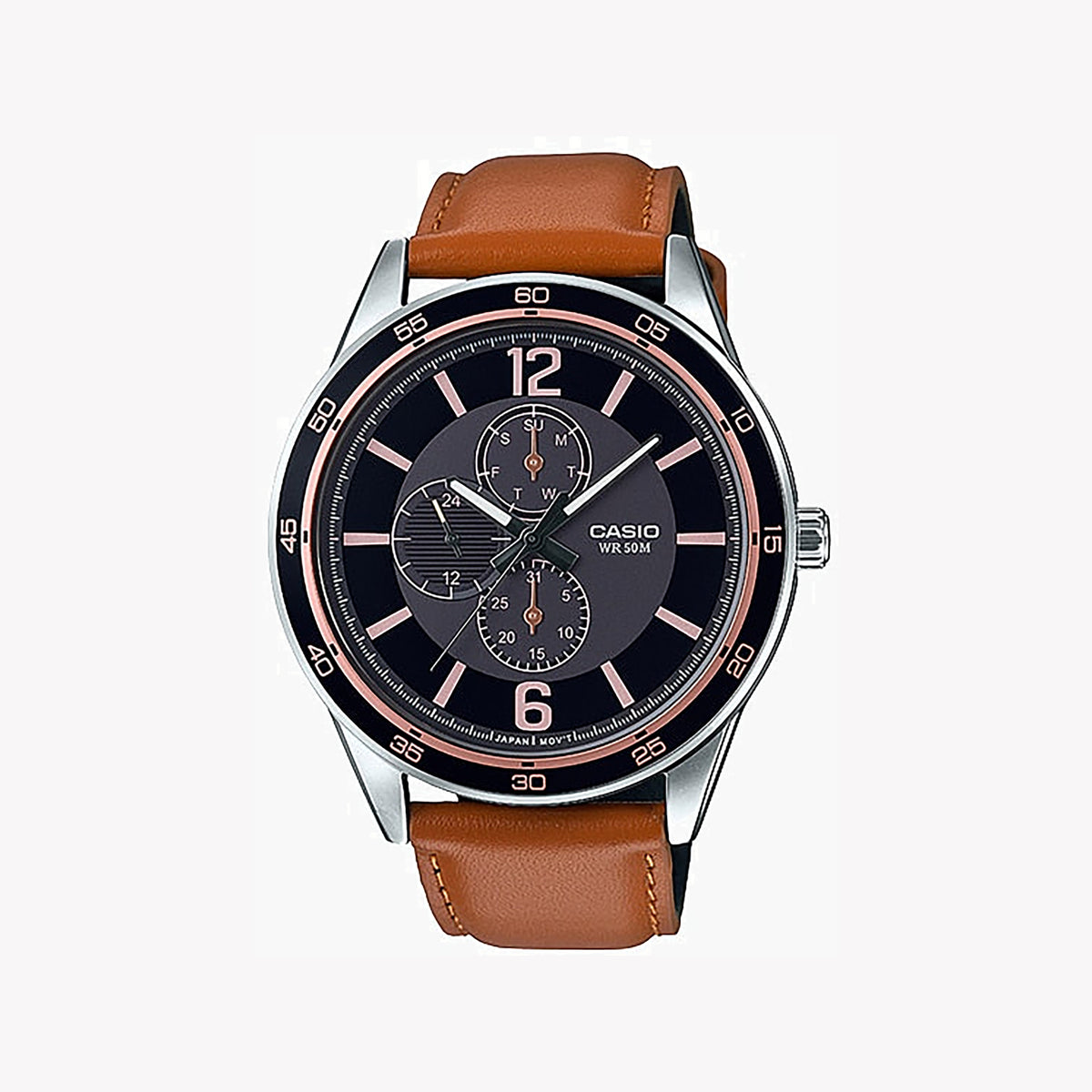CASIO MTP-E319L-1BVDF ELEGANT ADVENTURER - MEN'S STYLISH LEATHER WATCH WITH BLACK DIAL