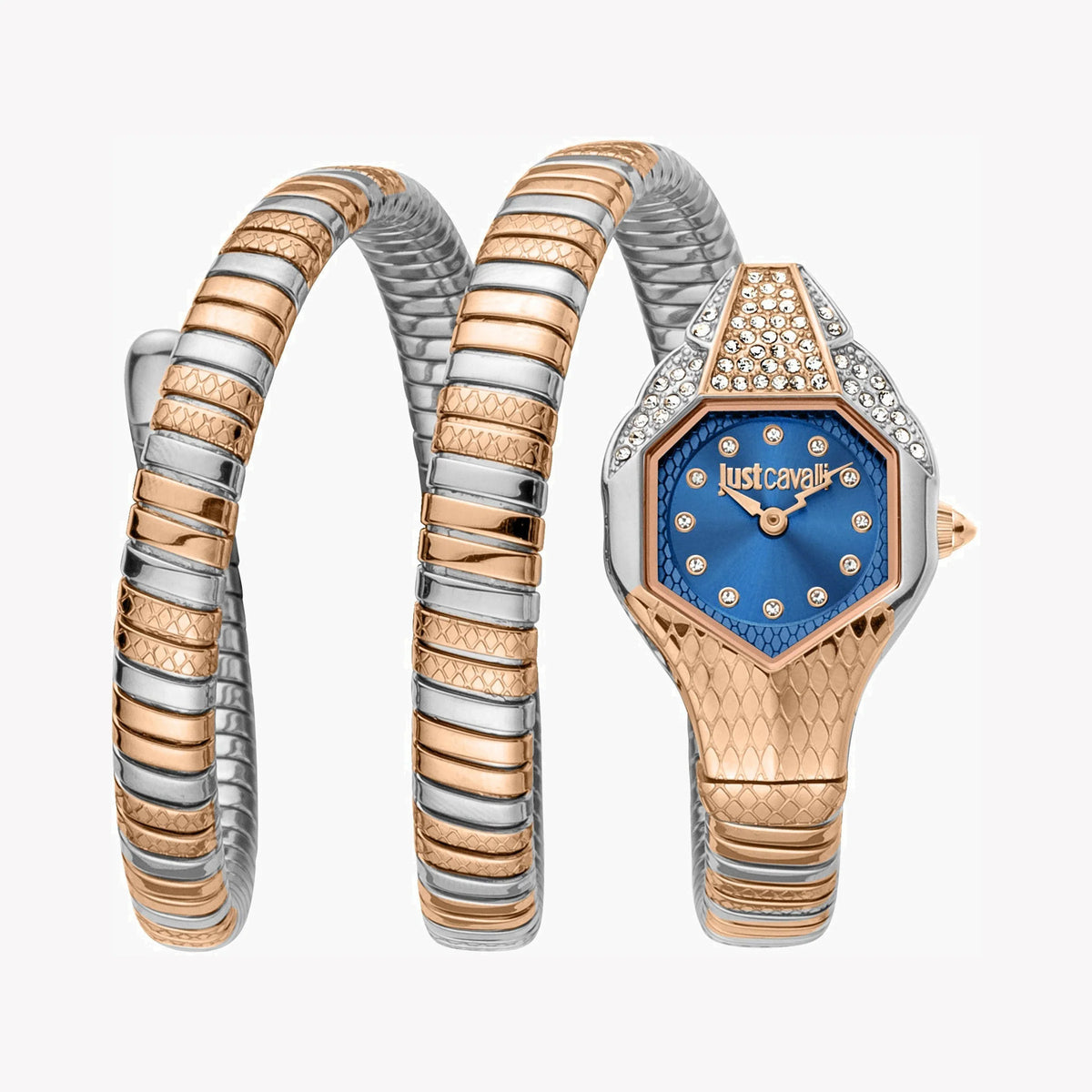 JUST CAVALLI Women's Watch with Silver & Rose Gold Stainless Steel Case and Silver & Rose Gold Stainless Steel Band