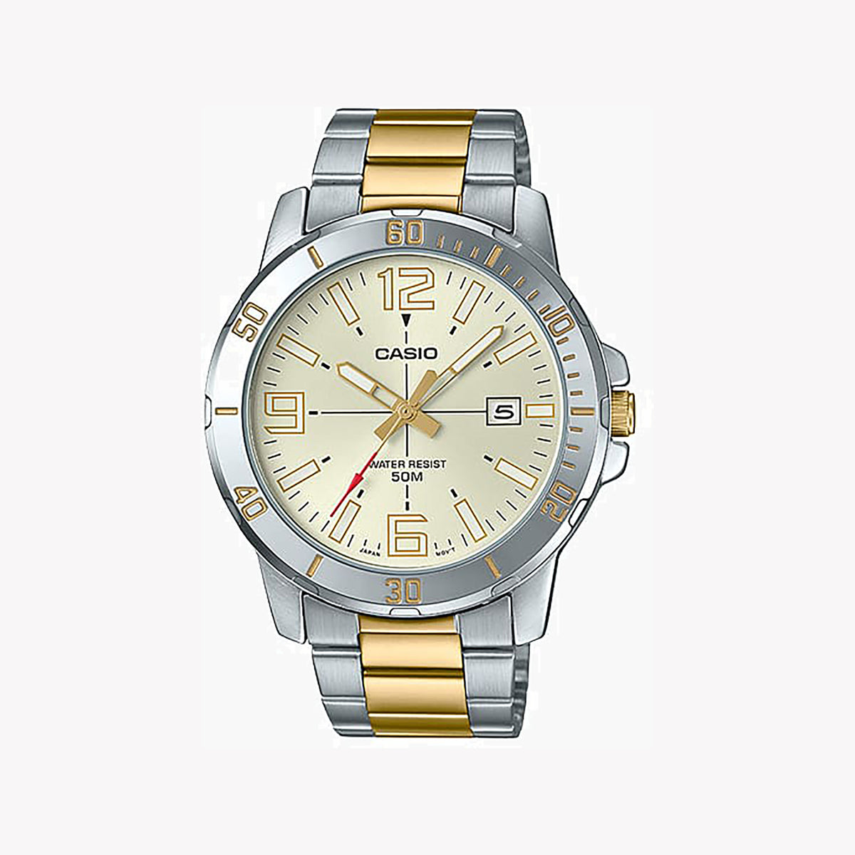 CASIO MTP-VD01SG-9BV BOLD ADVENTURER - MEN'S STAINLESS STEEL TIMEPIECE WITH BEIGE DIAL