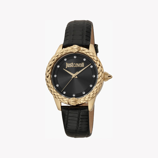 JUST CAVALLI Women's Watch with Gold Stainless Steel Case and Black Leather Band-i-Watch-2