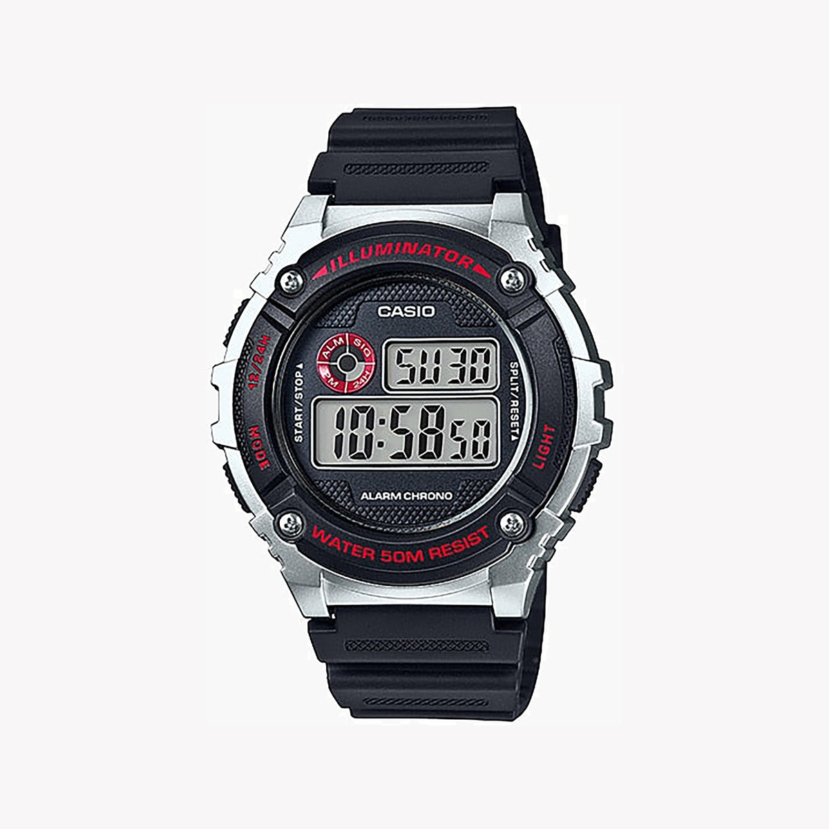 CASIO W-216H-1CVDF MEN'S SPORTY ELEGANCE - TIMELESS FUNCTIONALITY & STYLE Watch with sleek silver case and dynamic digital dial