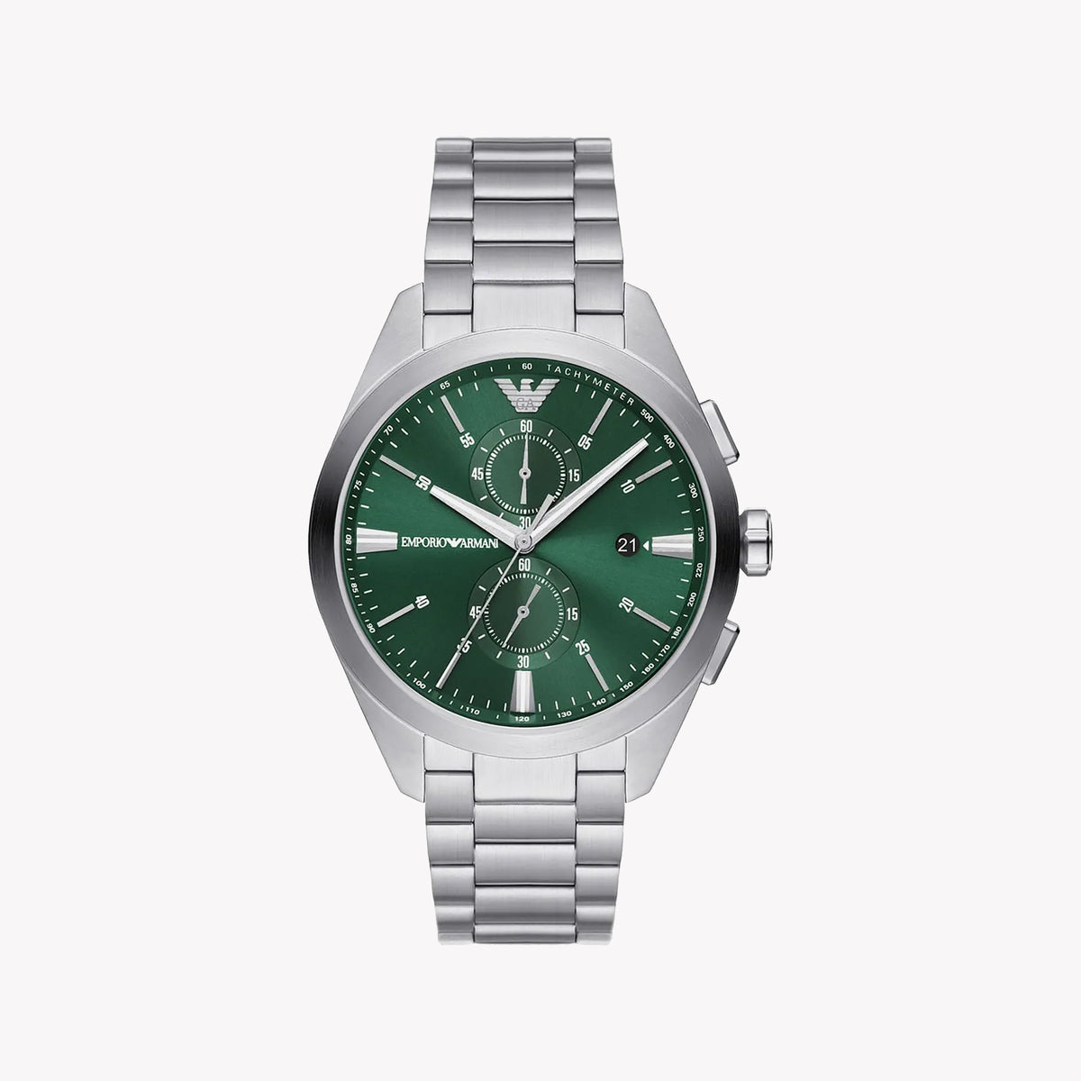 EMPORIO ARMANI AR11480 - STYLISH PRECISION WITH VIBRANT GREEN DIAL & SILVER STAINLESS STEEL