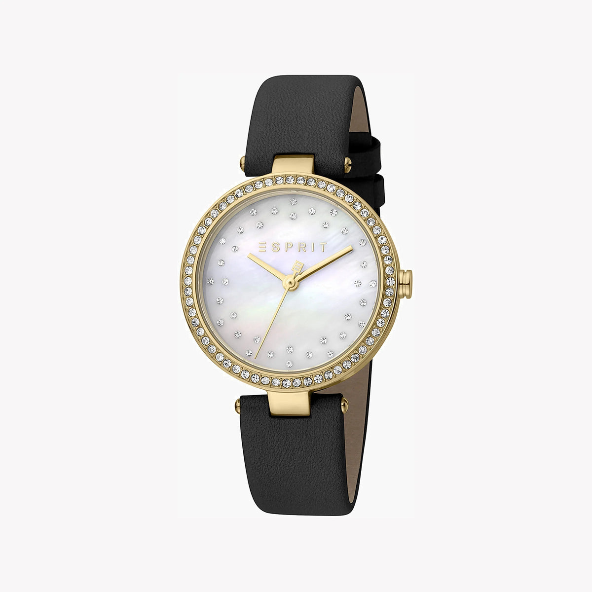 ESPRIT Women's Watch with Gold Stainless Steel Case and Black Leather Band