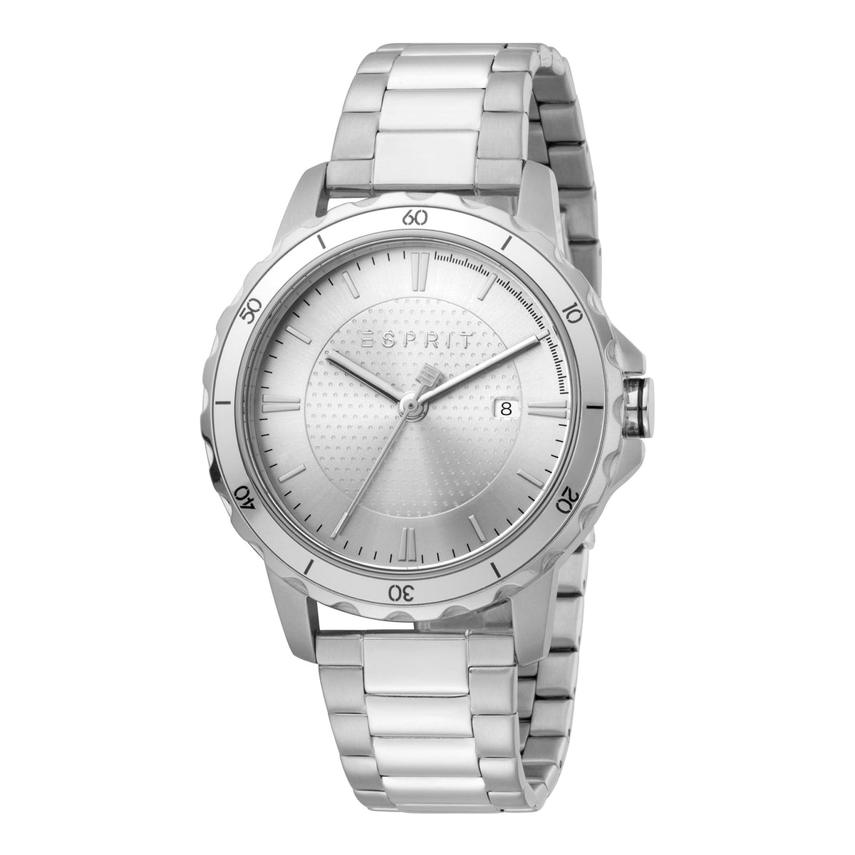 ESPRIT MEN'S STAINLESS STEEL TIMEPIECE - ELEGANT SILVER DIAL & BAND 42MM
