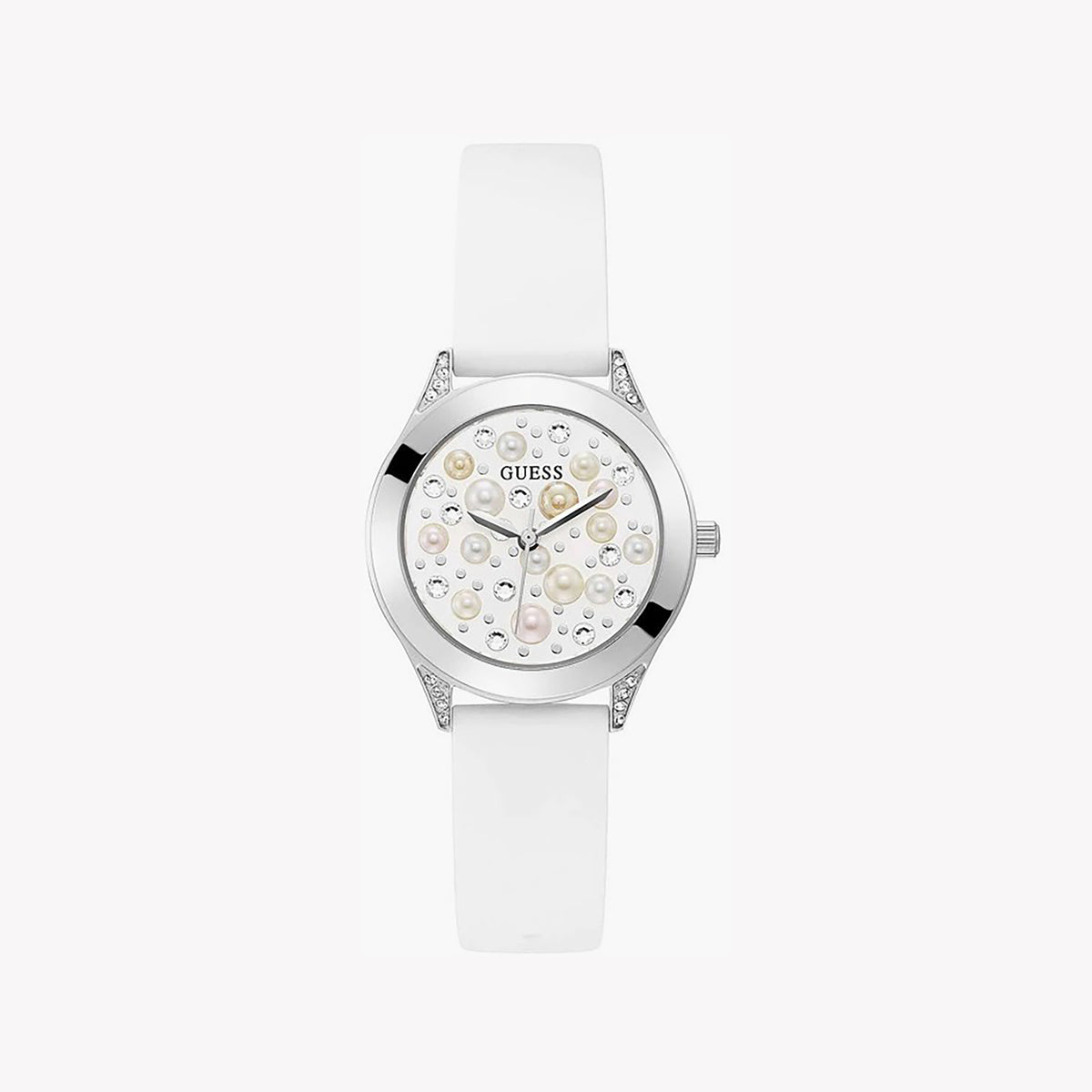 GUESS GW0381L1 SILVER GLAM - CHIC MODERN WOMEN'S WATCH with White Silicone Band & Radiant Dial