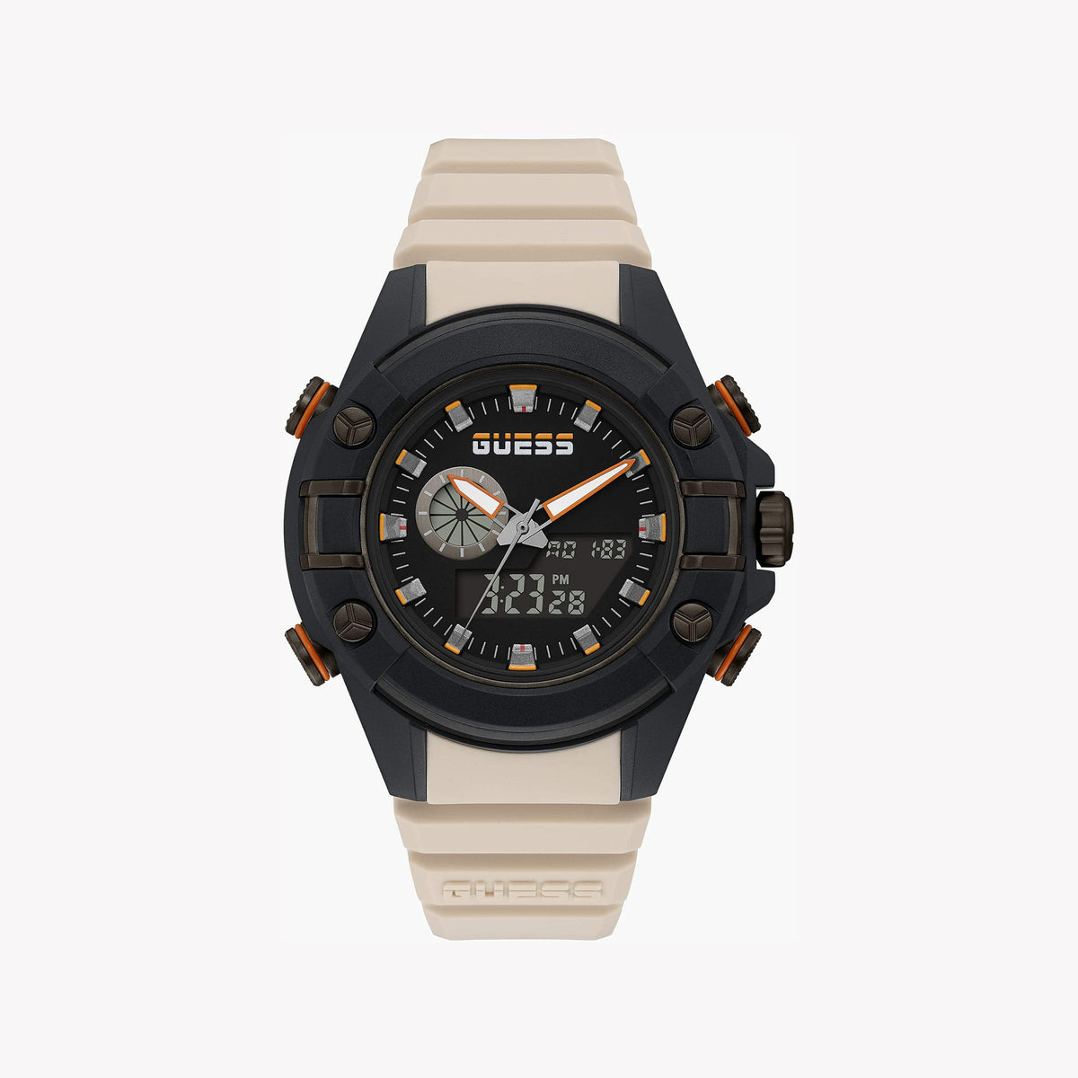 GUESS GW0269G1 BOLD BLACK TIMEPIECE - MODERN MEN'S WATCH WITH STYLISH WHITE SILICONE BAND
