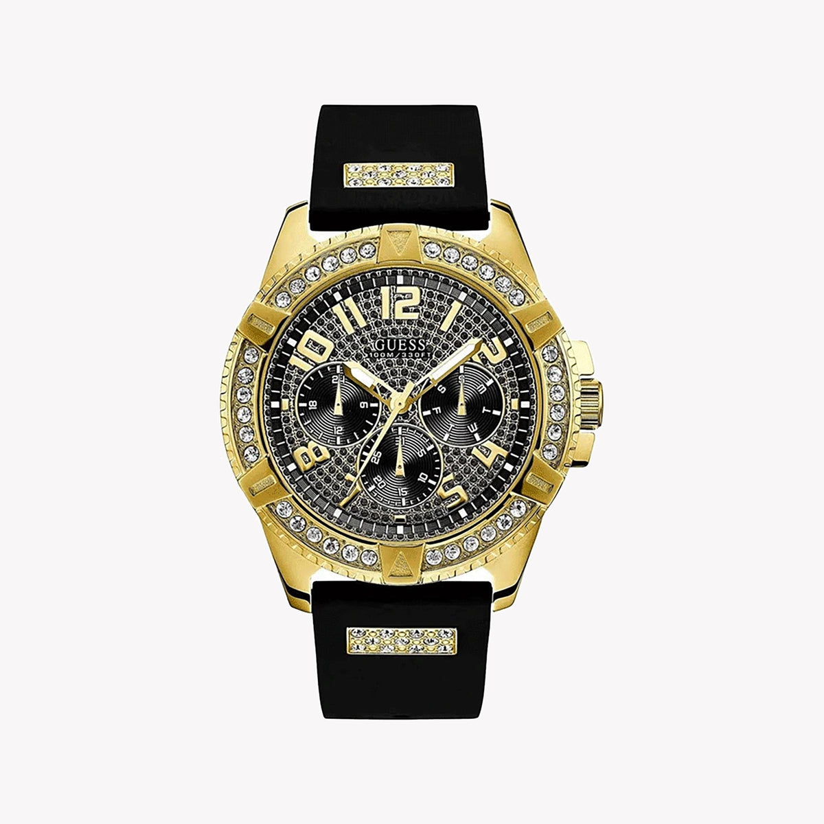 GUESS W1132G1 - BOLD ADVENTURE: Striking Women's Watch with Gold Accents & Black Dial