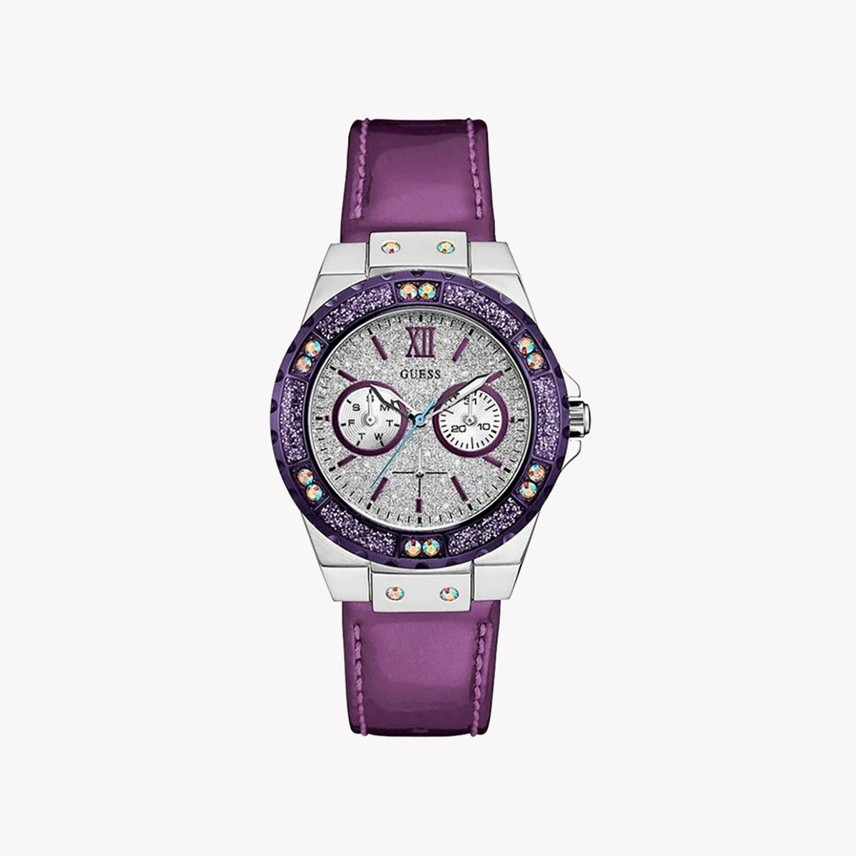 GUESS W0775L6 VIBRANT FUSION - STYLISH PURPLE LEATHER & MULTICOLOR DIAL WOMEN'S WATCH