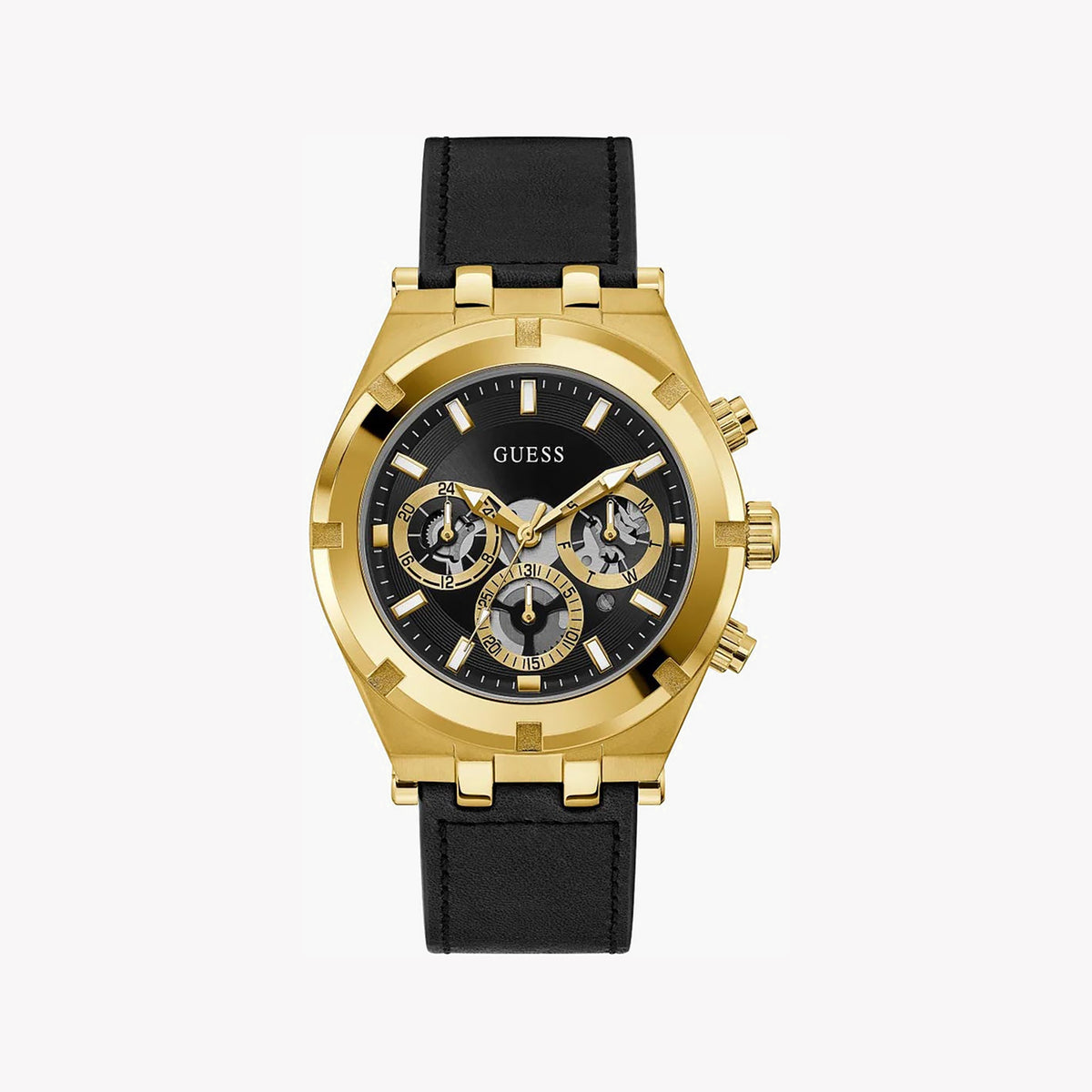 GUESS GW0262G2 - BOLD ELEGANCE UNLEASHED: Men's Gold & Black Leather Watch
