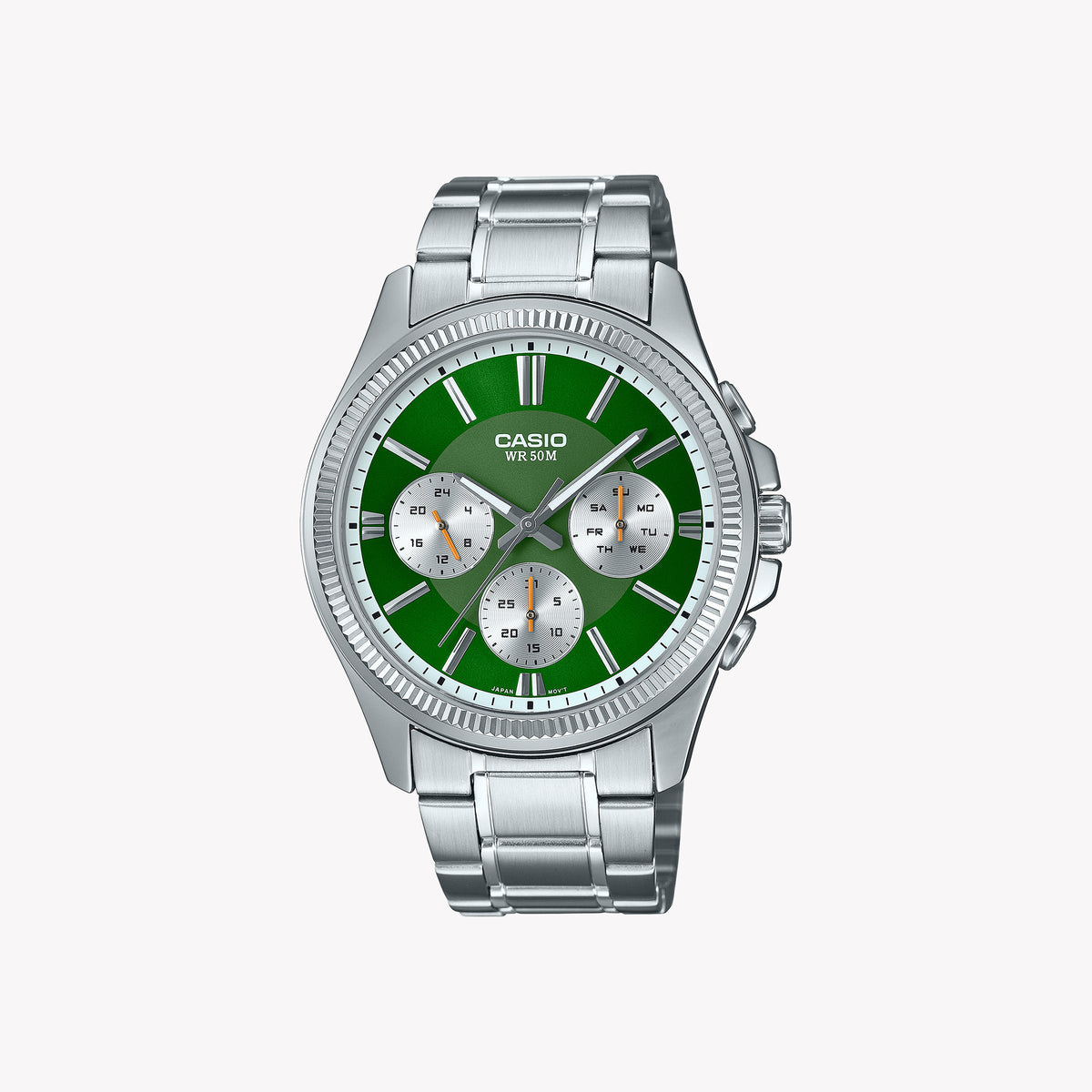 CASIO MTP-1375D-3AV - SPORTY EDGE MEN'S WATCH WITH BOLD GREEN DIAL & STAINLESS STEEL BAND