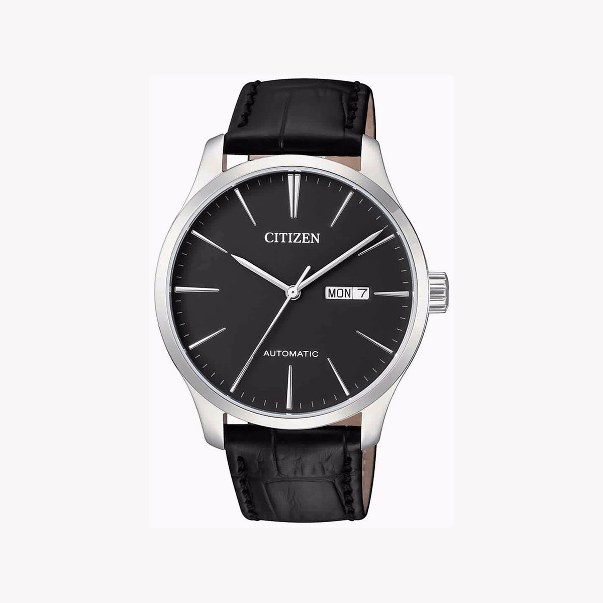 CITIZEN NH8350-08E - DAPPER AUTOMATIC TIMEPIECE WITH BLACK LEATHER BAND & STRIKING SILVER CASE