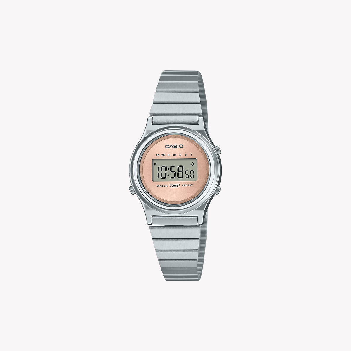 CASIO Women's Watch with Silver Chrome Plated Resin Case and Silver Stainless Steel Band