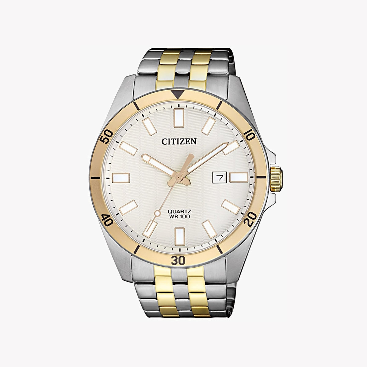 CITIZEN BI5056-58A - DYNAMIC ELEGANCE: MENS GOLD & SILVER STAINLESS STEEL WATCH