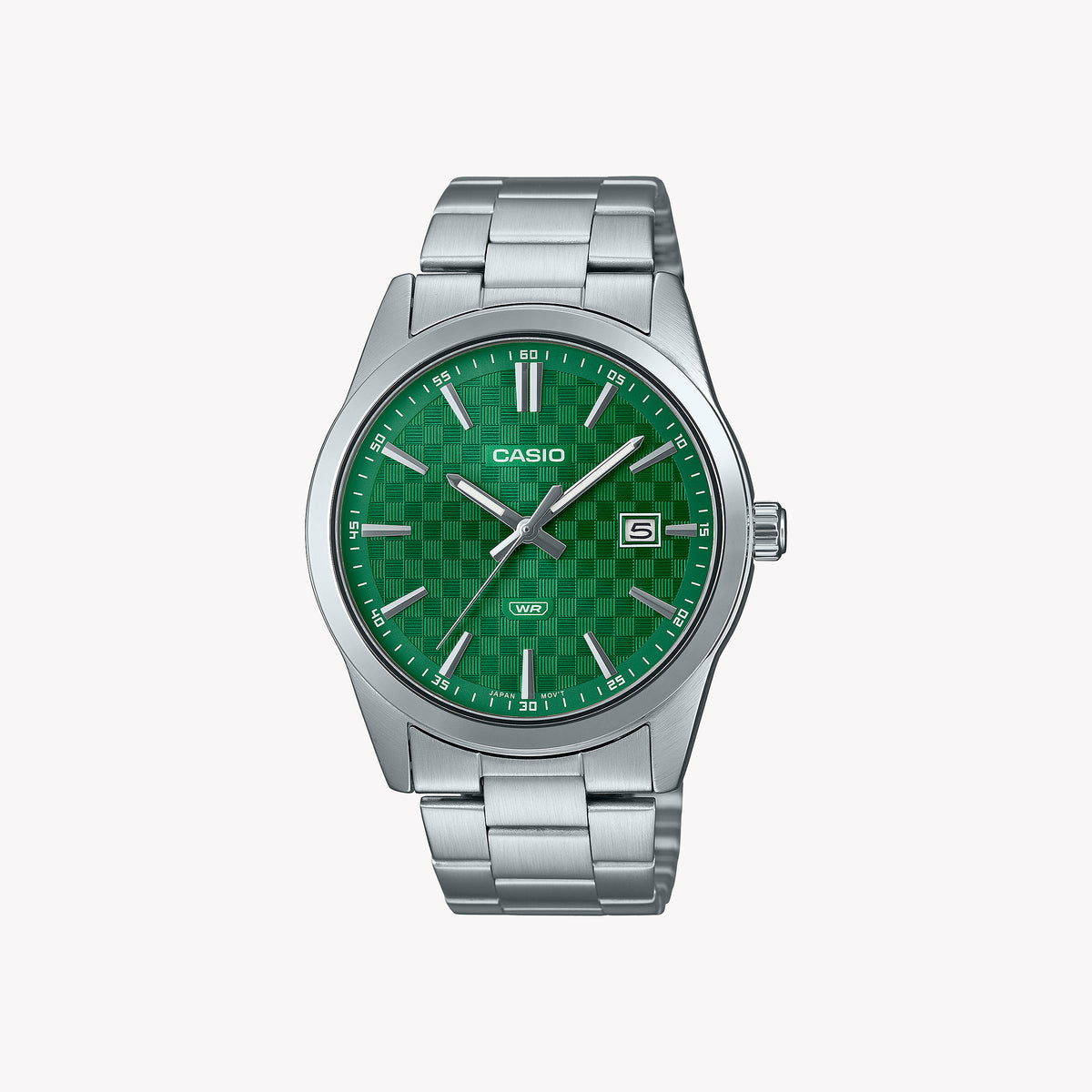 CASIO MTP-VD03D-3A1 BOLD EXPLORER - MEN'S STAINLESS STEEL WATCH WITH VIBRANT GREEN DIAL