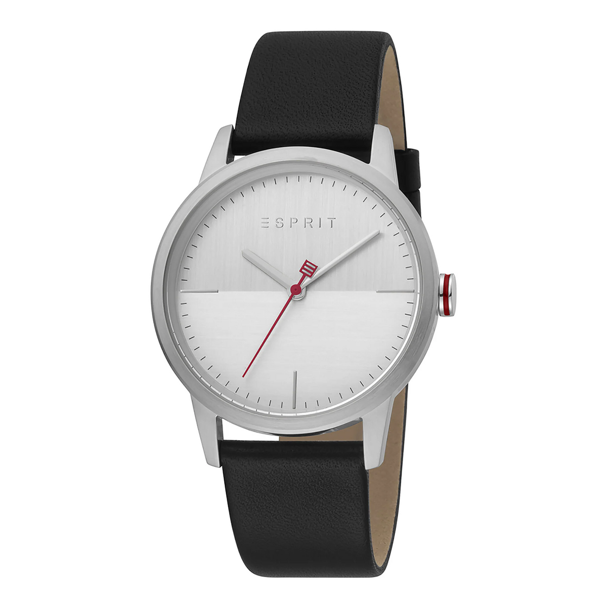 ESPRIT MEN'S CLASSIC TIMEPIECE - ELEGANT SILVER DIAL & BLACK LEATHER BAND