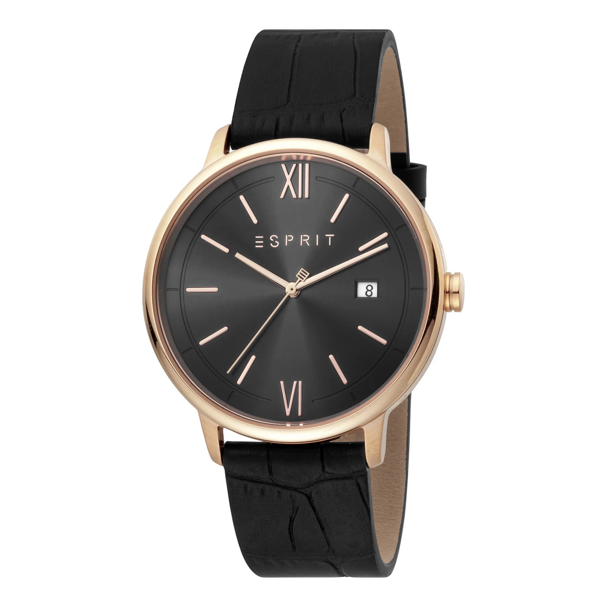 ESPRIT BLACK LEATHER & ROSE GOLD MEN'S WATCH - TIMELESS STYLE & DURABILITY