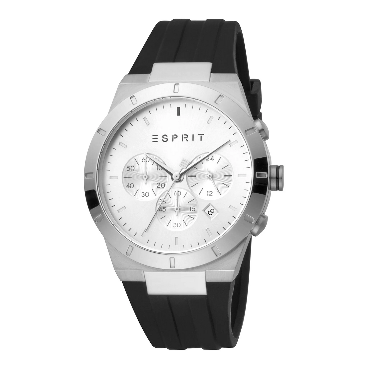 ESPRIT MEN'S ELEGANCE - STYLISH BLACK RUBBER BAND & SILVER DIAL TIMEPIECE