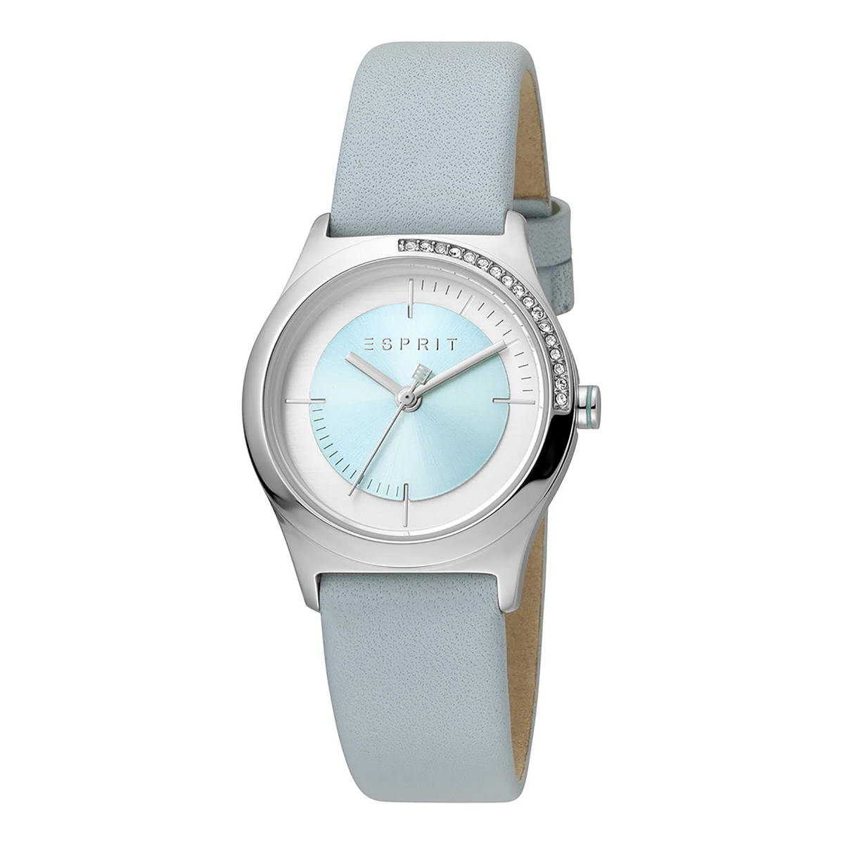 ESPRIT Women's Watch with Silver Stainless Steel Case and Light Blue Leather Band