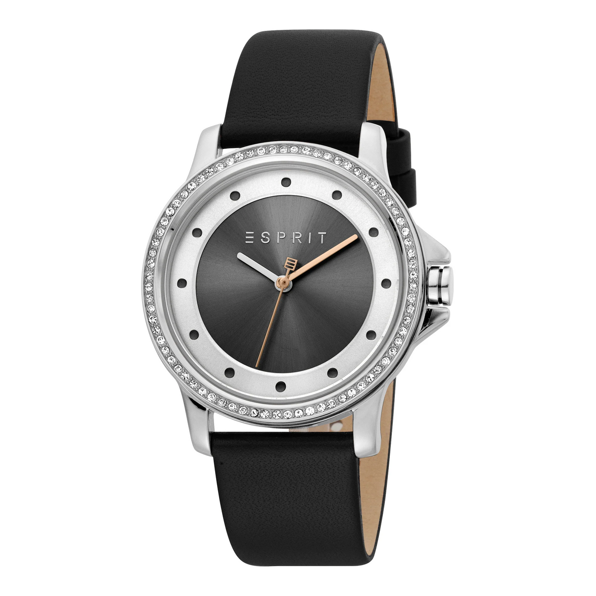 ESPRIT Women's Watch with Silver Stainless Steel Case and Black Leather Band