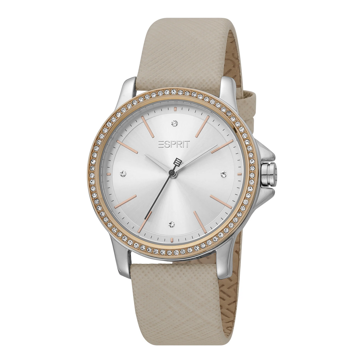 ESPRIT Women's Watch with Silver Stainless Steel Case and Beige Leather Band