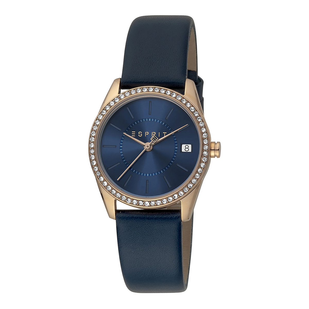 ESPRIT Women's Watch with Rose Gold Stainless Steel Case and Blue Leather Band