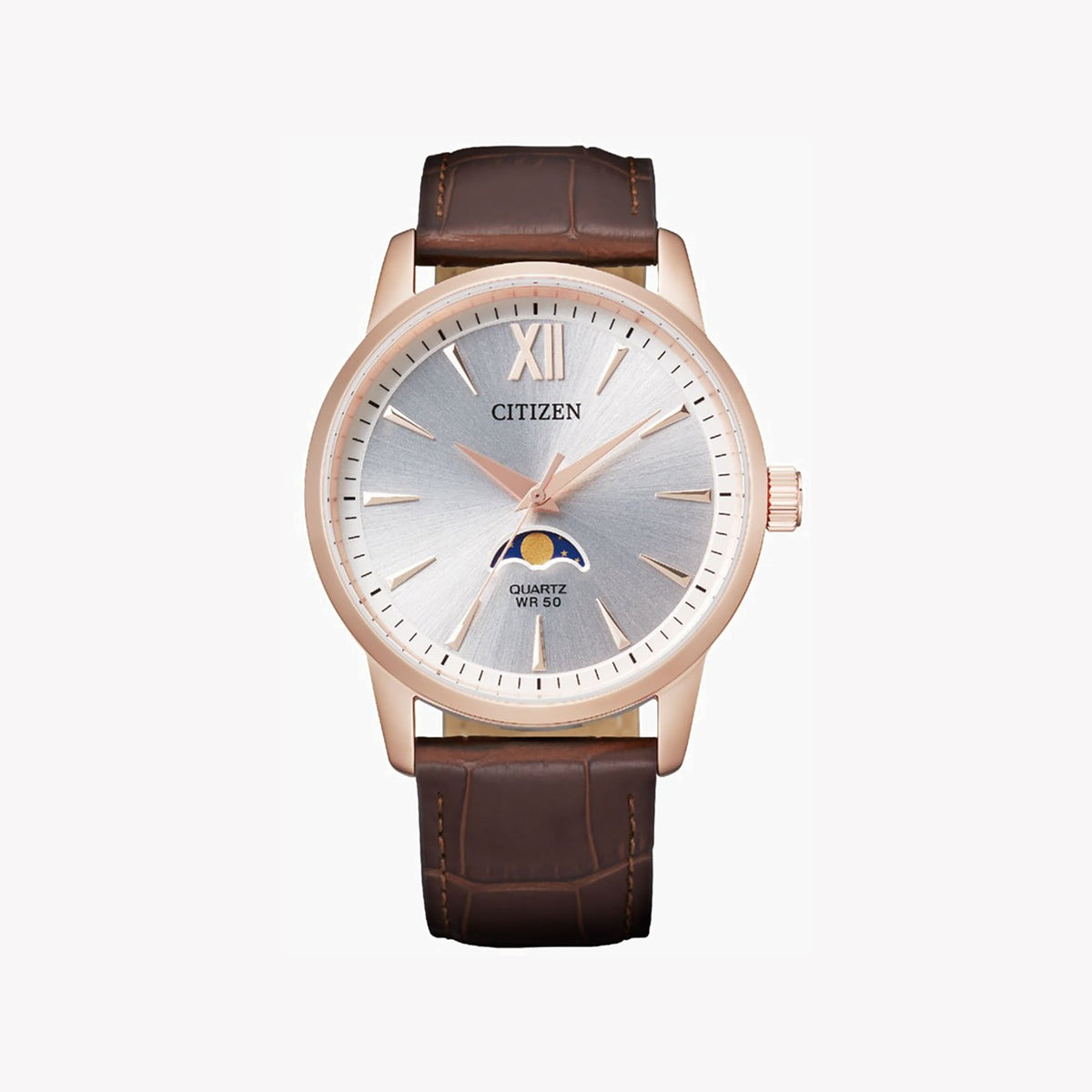 CITIZEN AK5003-05A ROSE GOLD ELEGANCE - MEN'S LEATHER MOONPHASE WATCH