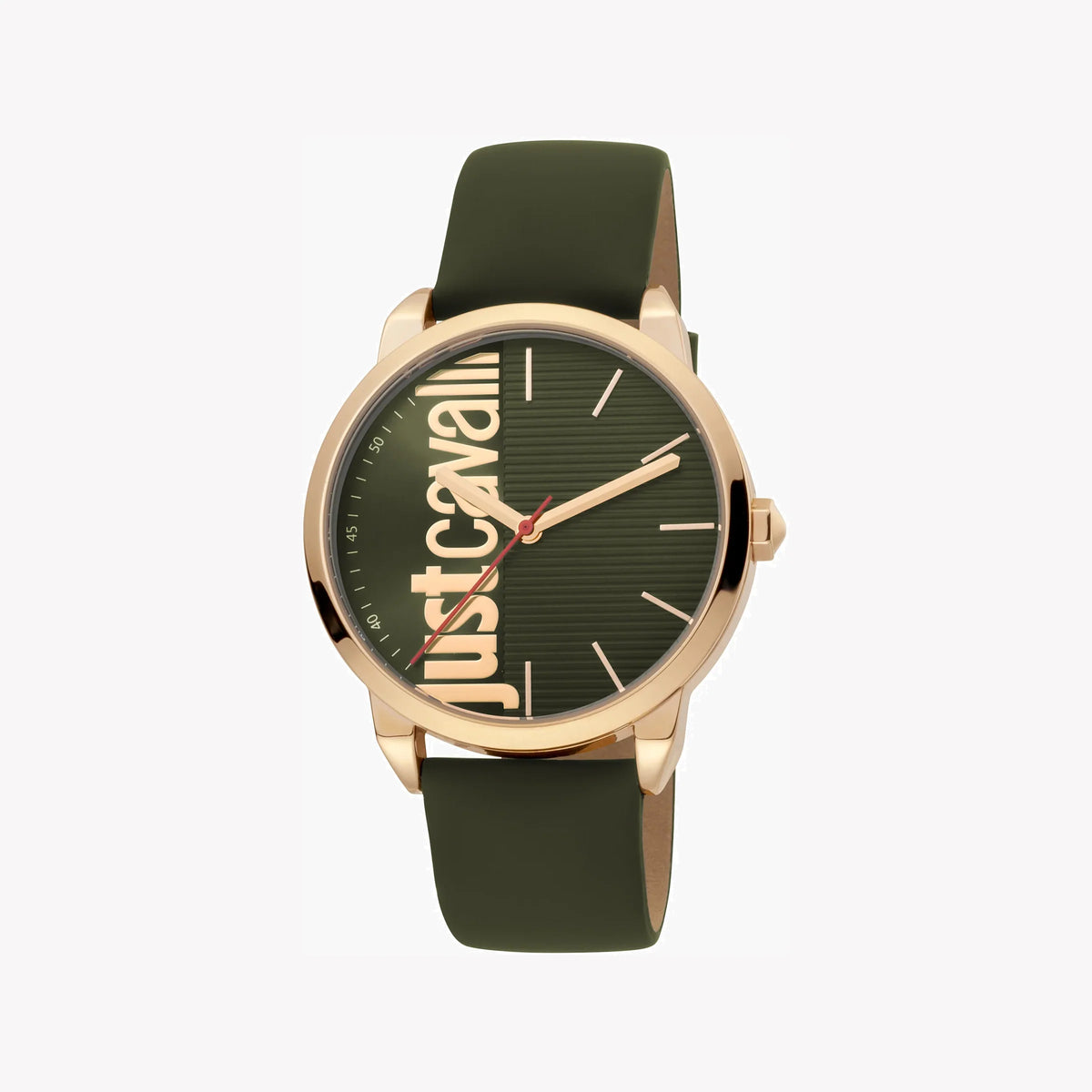 JUST CAVALLI JC1G079L0025 - ELEGANT GREEN DIAL MENS WATCH WITH ROSE GOLD CASE & LEATHER BAND