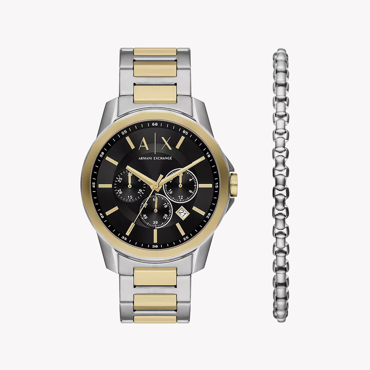 ARMAANI EXCHANGE AX7148SET - BOLD SOPHISTICATION MEN'S WATCH WITH SILVER-GOLD BAND & BLACK DIAL