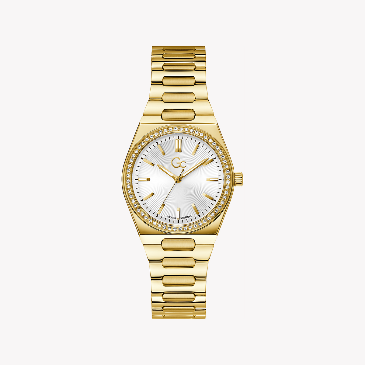 GUESS COLLECTION Z38002L1MF - GOLDEN RADIANCE: ELEGANT WOMEN'S WATCH with White Dial & Luxe Stainless Steel Band