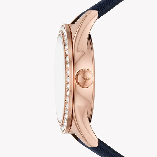 EMPORIO ARMANI AR11448 - ELEGANT ROSE GOLD TIMEPIECE - MODERN WOMEN'S WATCH WITH BLUE LEATHER BAND-i-Watch-2