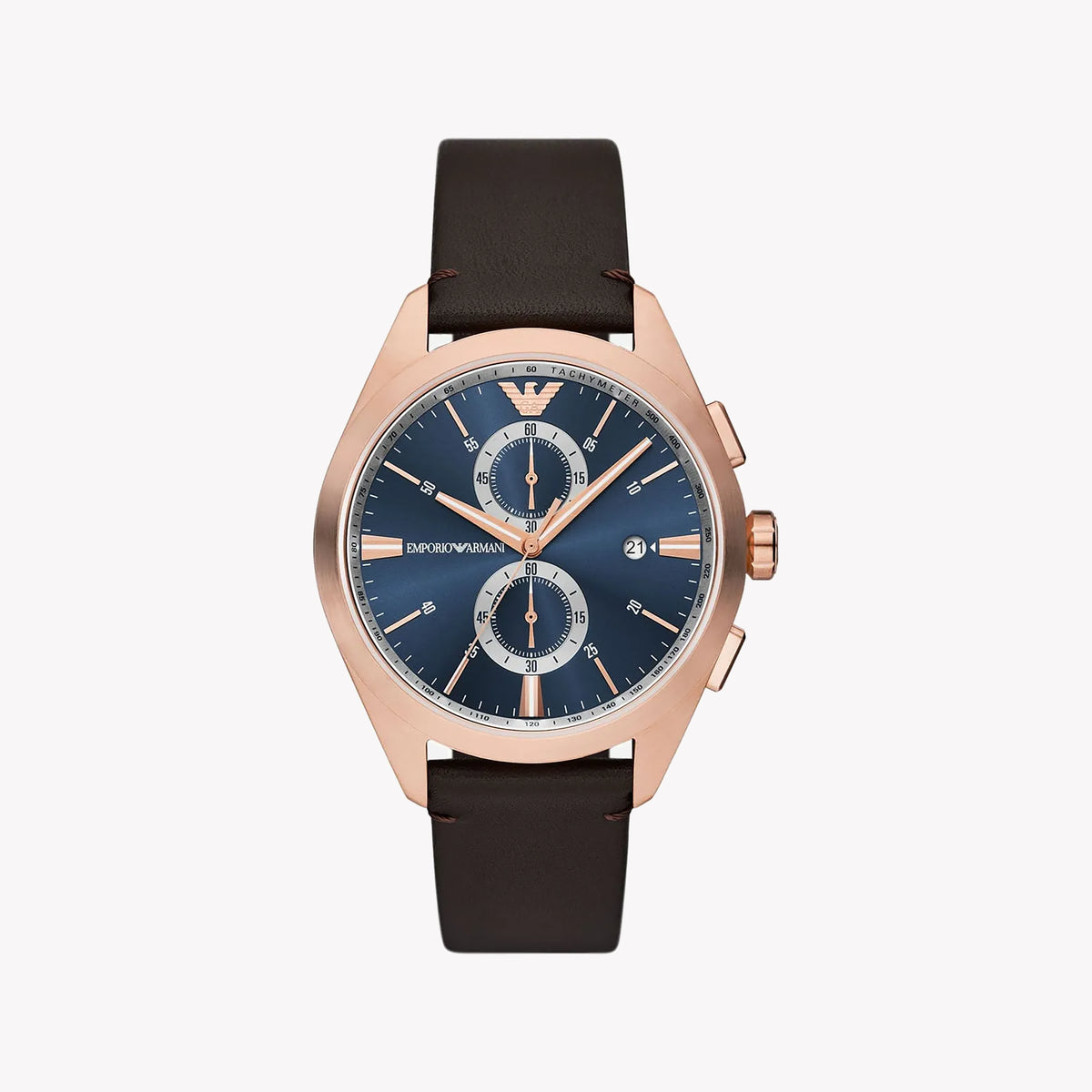 EMPORIO ARMANI AR11554 - ROSE GOLD POWERHOUSE MEN'S WATCH WITH BLUE DIAL & BLACK LEATHER BAND