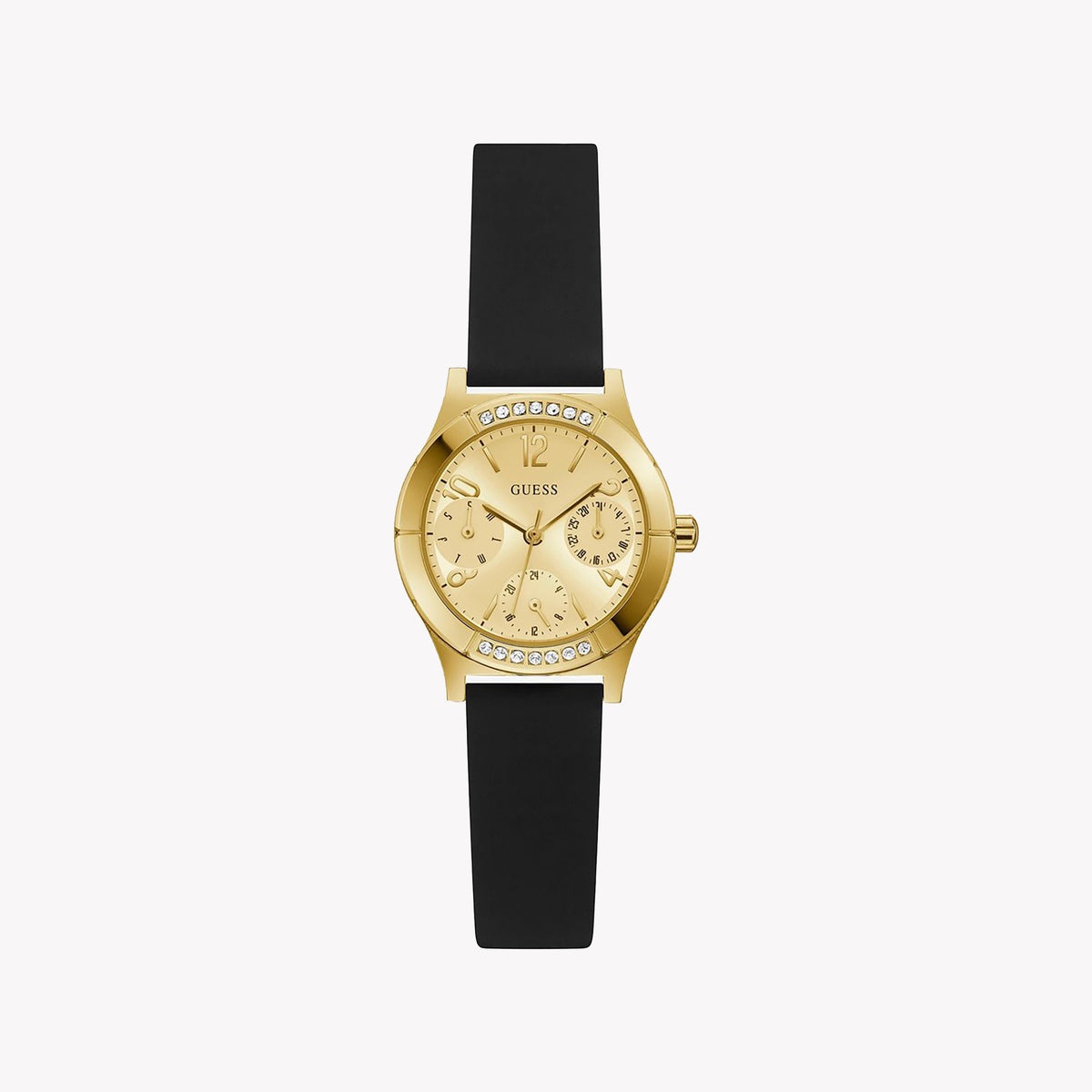 GUESS GW0451L1 - RADIANT GOLD GLAM WOMEN'S WATCH with Black Silicone Band