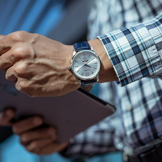 CITIZEN AK5000-03A STYLISH PRECISION - MEN'S BLUE LEATHER MOONPHASE WATCH-i-Watch-2