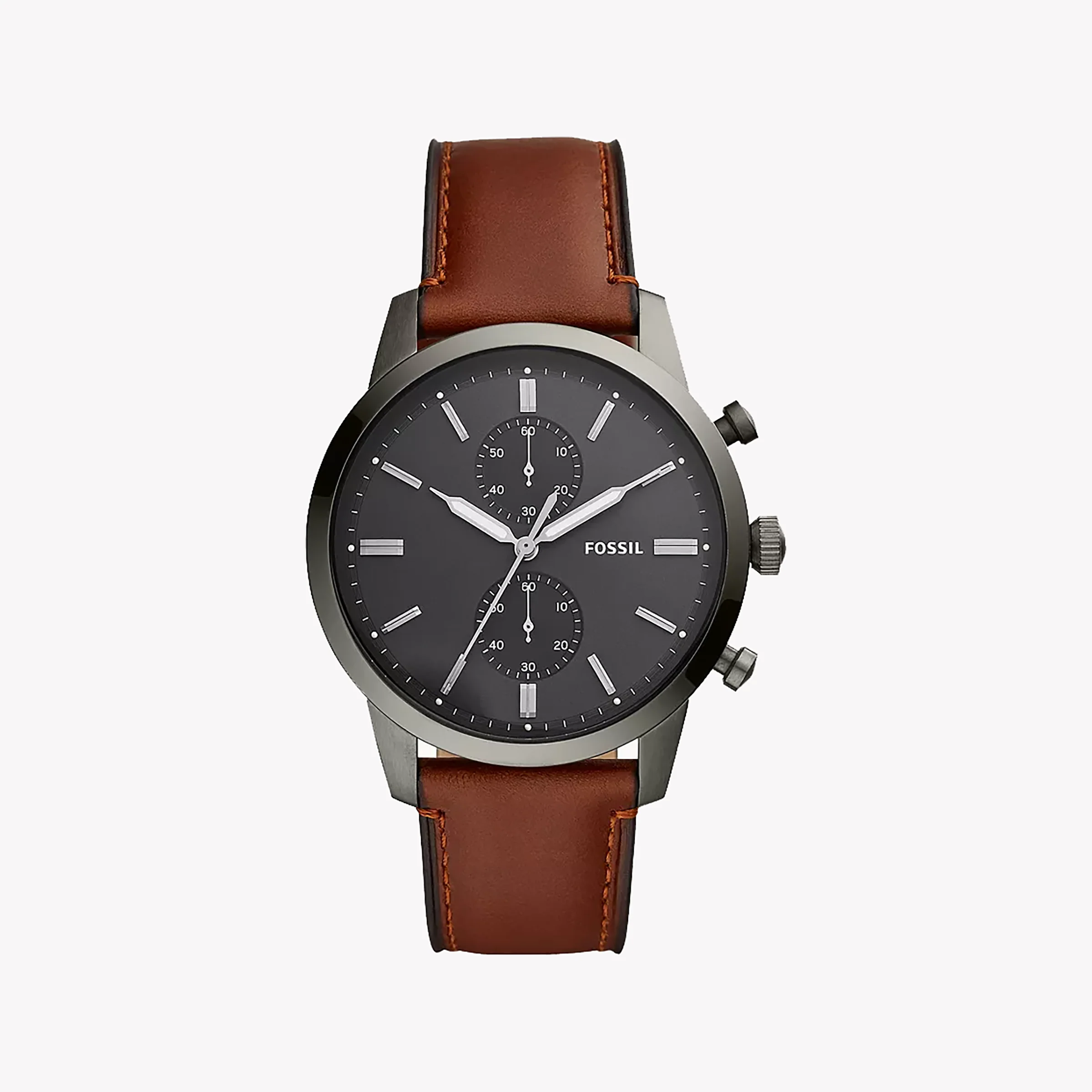 Fossil Men's Gray Stainless Steel Watch, Brown Leather Fs5522